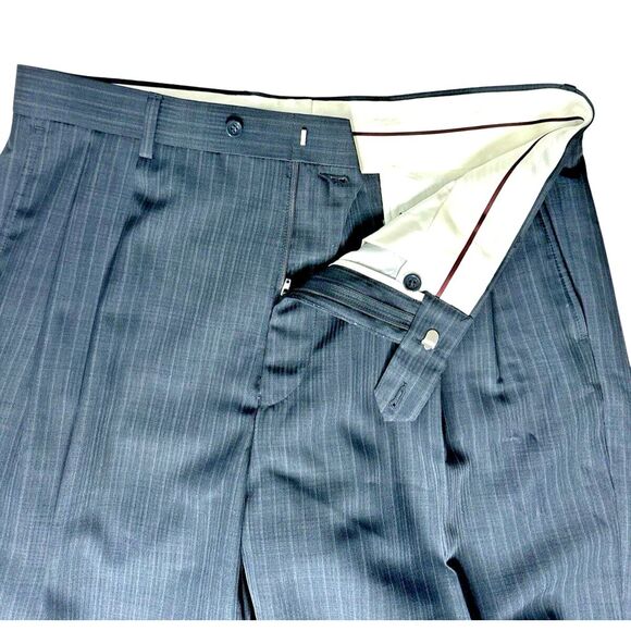 Kenneth Morton Men's 100% Polyester Low Moisture Pants, Waist 36R, Blue Stripes - Picture 12 of 14